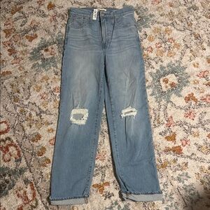 Madewell Blue Straight Leg Jeans with Distressed Details